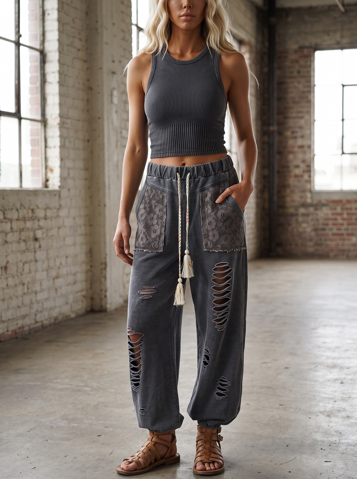 POL French Terry Distressed Jogger