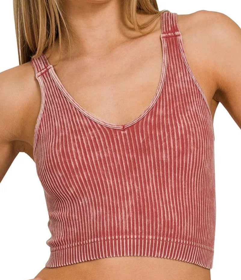 Ribbed V-Neck Crop Brami