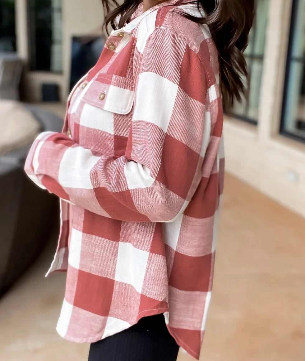 Lightweight Plaid Button Down Top