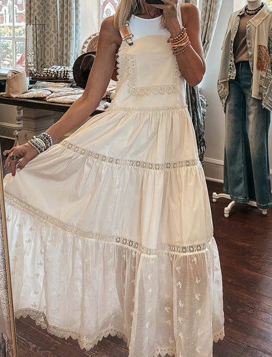 Laced and Tiered Romantic Overall Maxi Dress