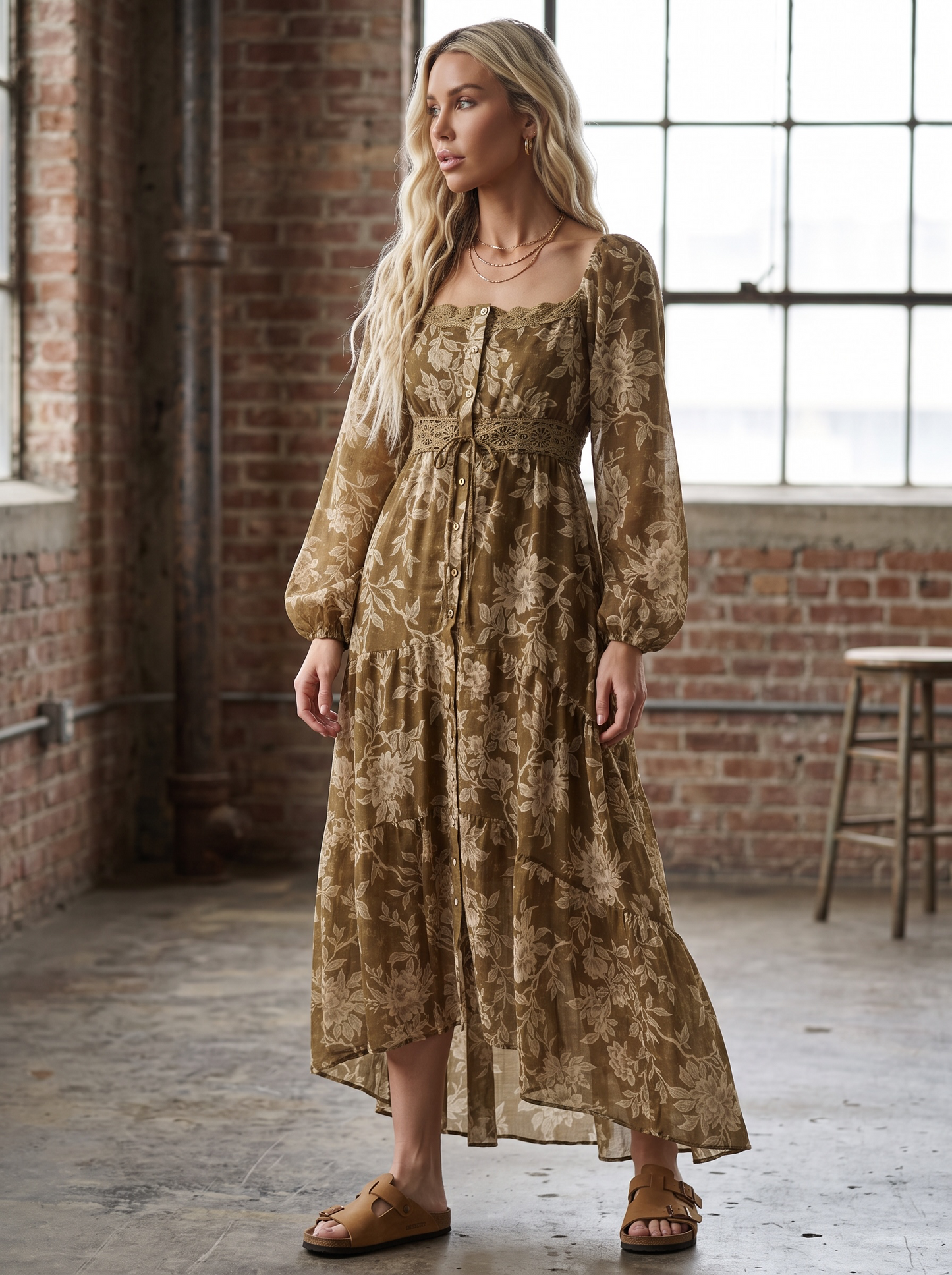 Promesa Floral Button-Front Maxi Dress