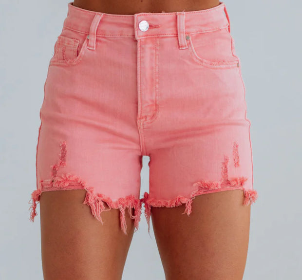 RISEN High Rise Distressed Denim Shorts