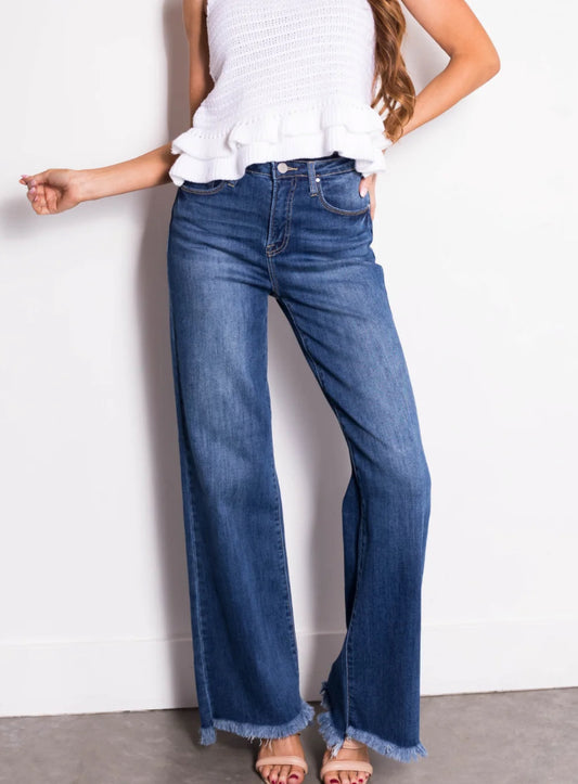 RISEN High Waist Raw Hem Wide Leg Jeans