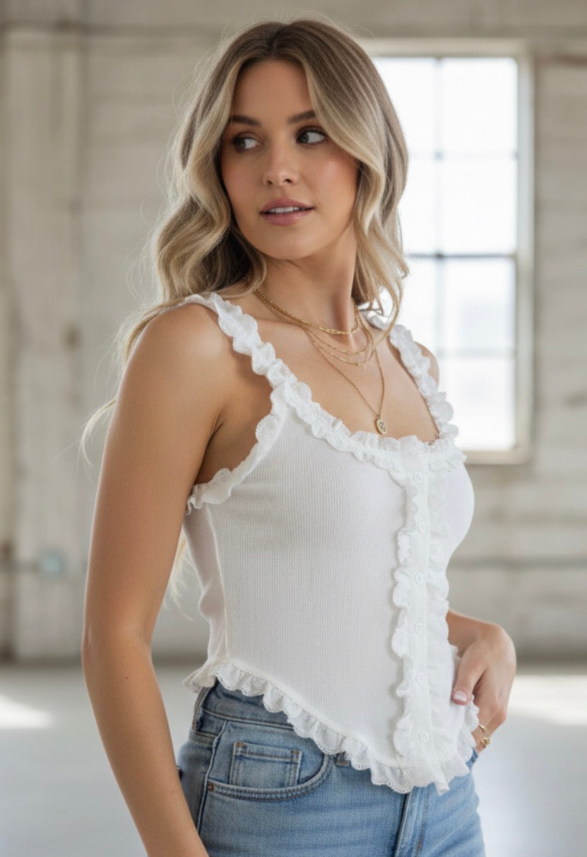 PREORDER - Ruffle Trim Tank
