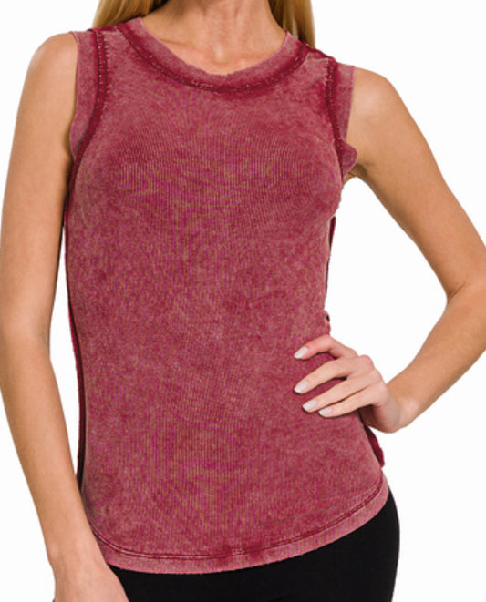 Washed Ribbed Scoop Neck Tank