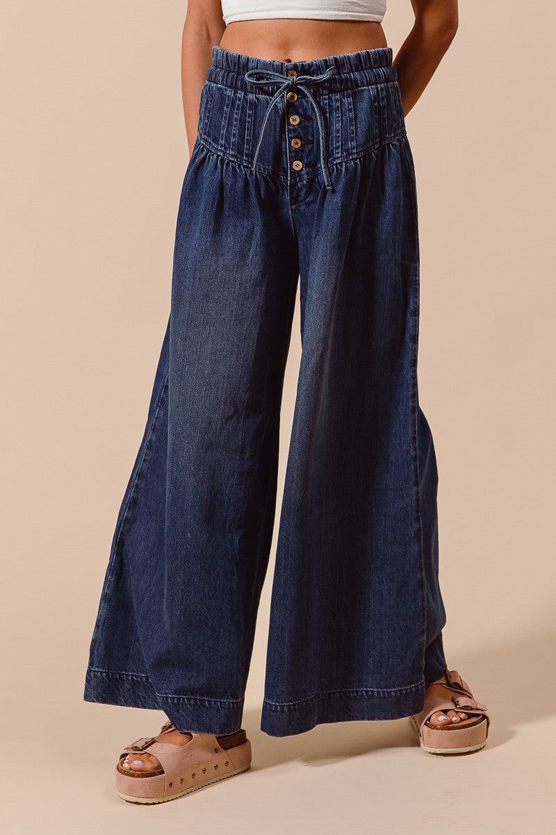 Wide Leg Drawstring Waist Jeans