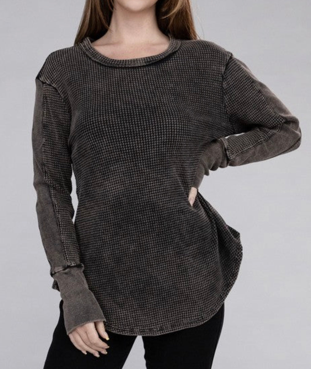 Washed Baby Waffle Long Sleeve Top