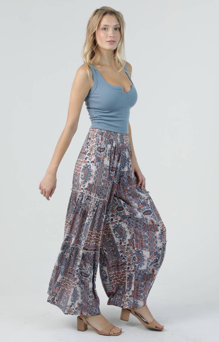 25T06-WA52 FLORAL WIDE LEG PANTS WITH RUFFLES