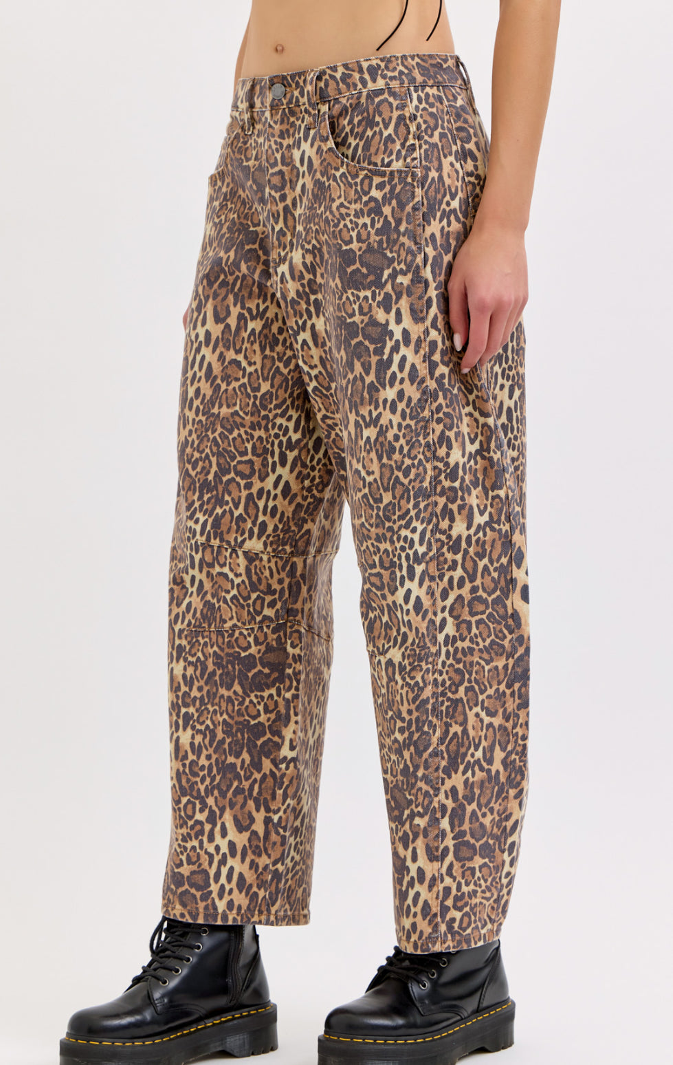 Cello Leopard Print Barrel Jeans