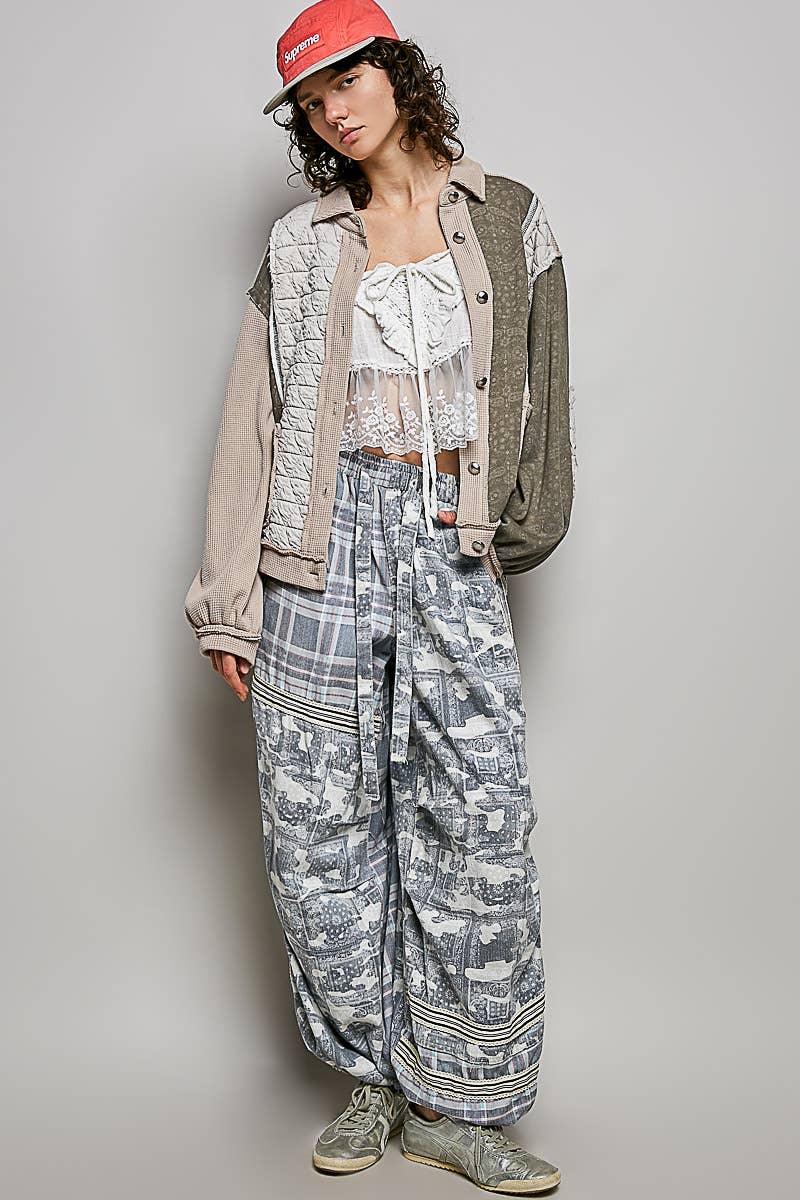 Floral Animal Print Contrast Color Block Quilted Jacket SALE