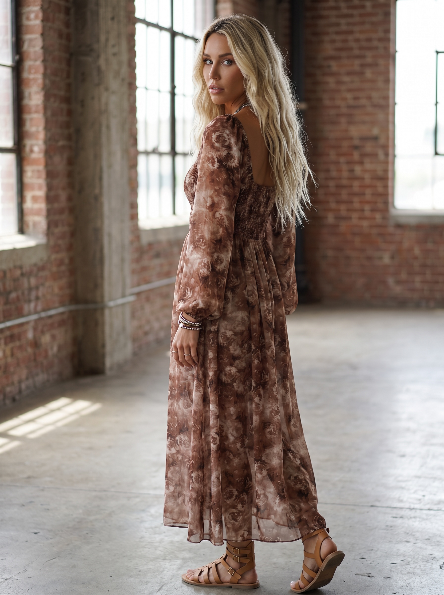 Promesa Floral Smocked Sweetheart Midi Dress