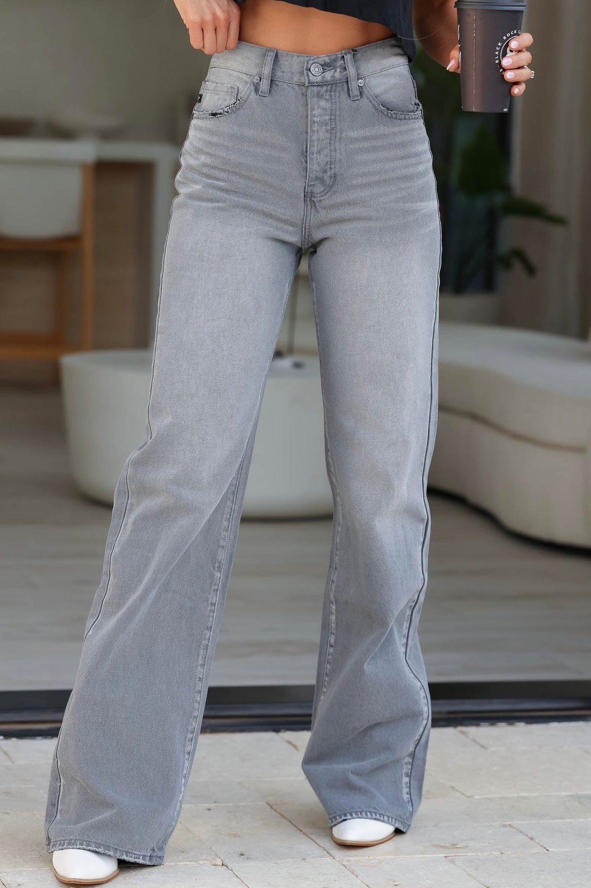 KanCan Grey Washed Ultra High Rise Flare