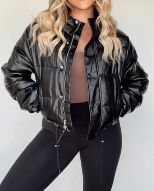 Faux Leather Puffer Jacket