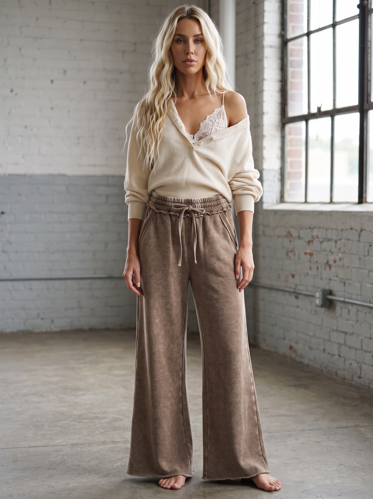 Acid Wash Wide Leg Pants