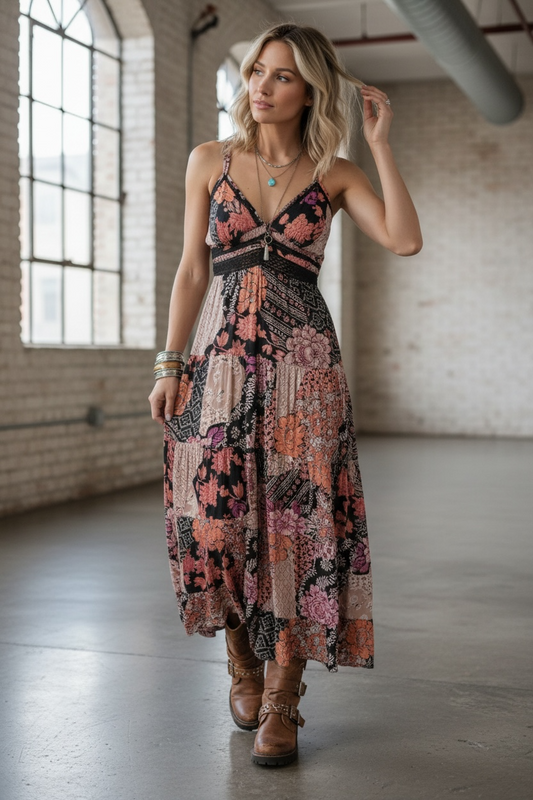 Angie Patchwork Print Dress