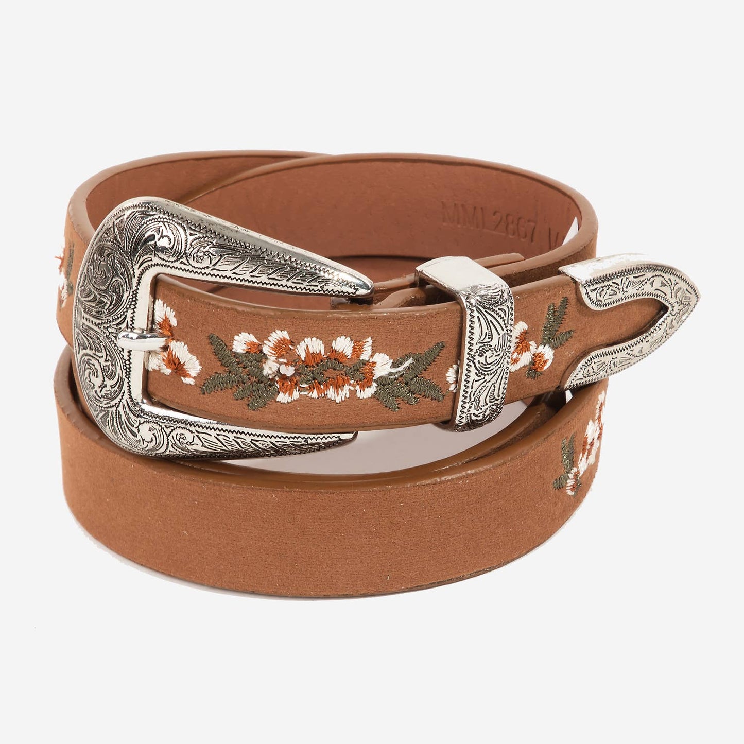 Flower Embroidered Etch Buckle Belt