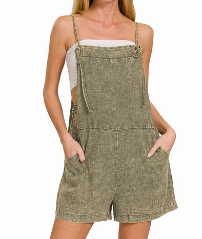 Washed Tie Strap Romper