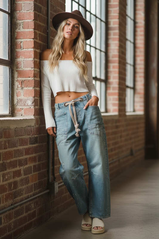 Bibi Paint Splatter Barrel Jeans