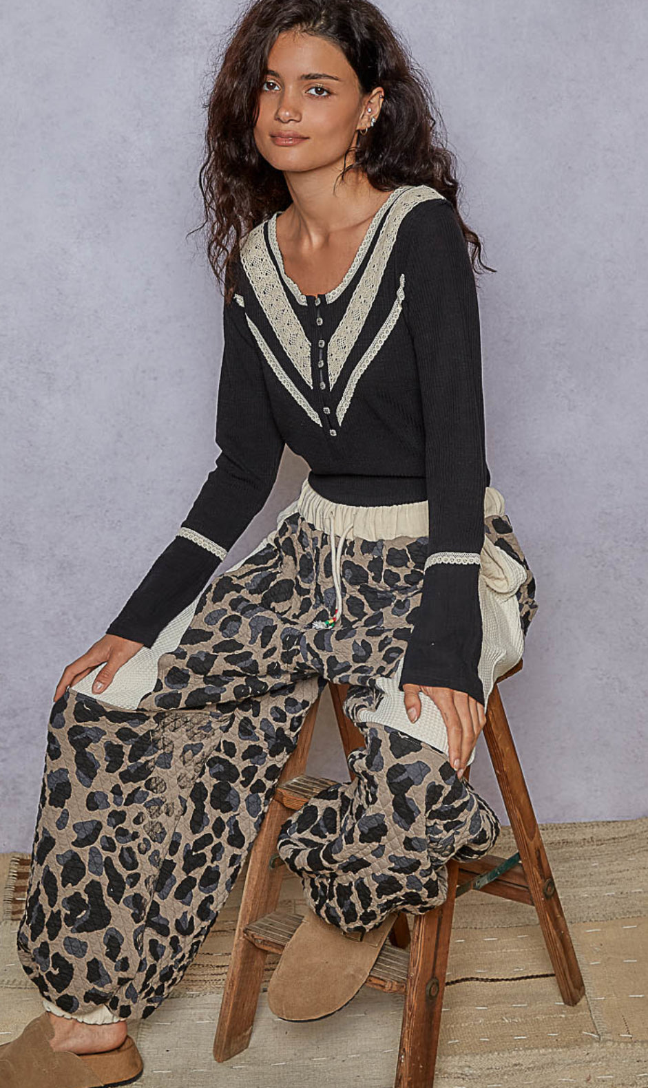 POL Crochet Contrast Henley