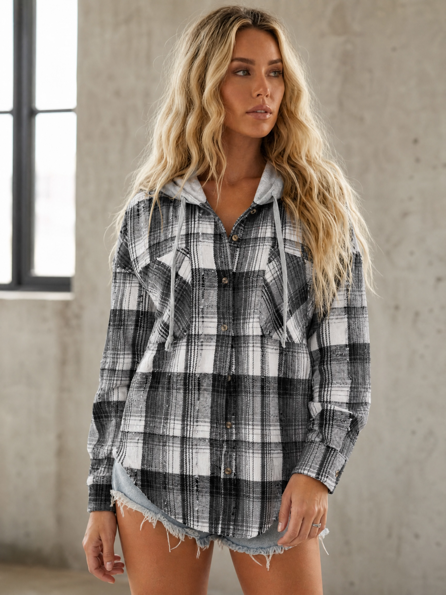 Very J Plaid Hoodie