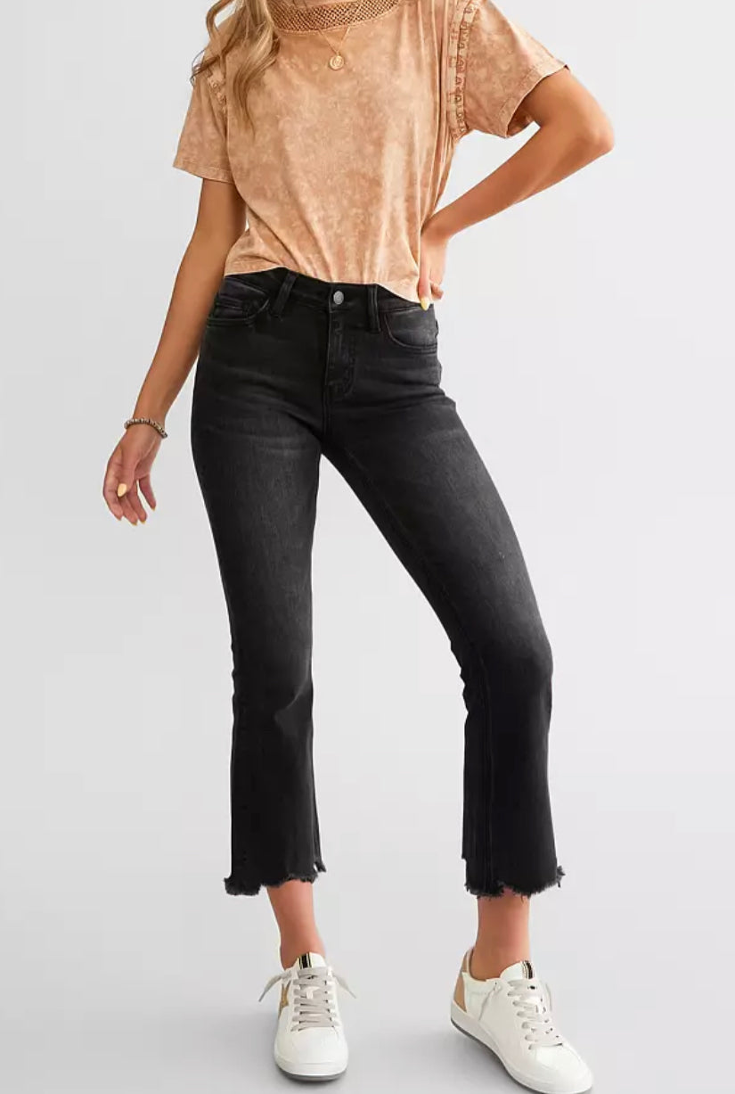 High Rise Straight Crop with Uneven Hem Details