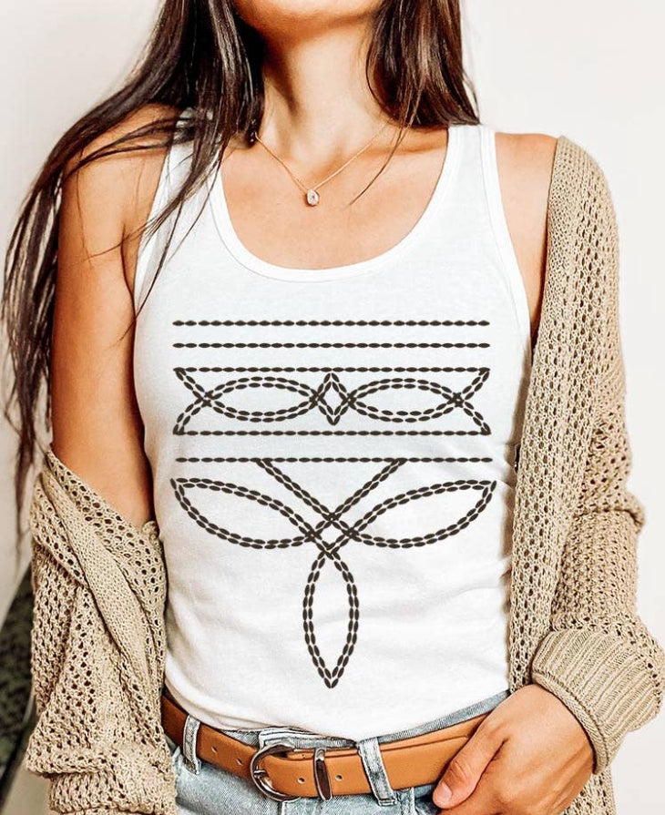 Western Boot Stitch Graphic Racerback Tank Top