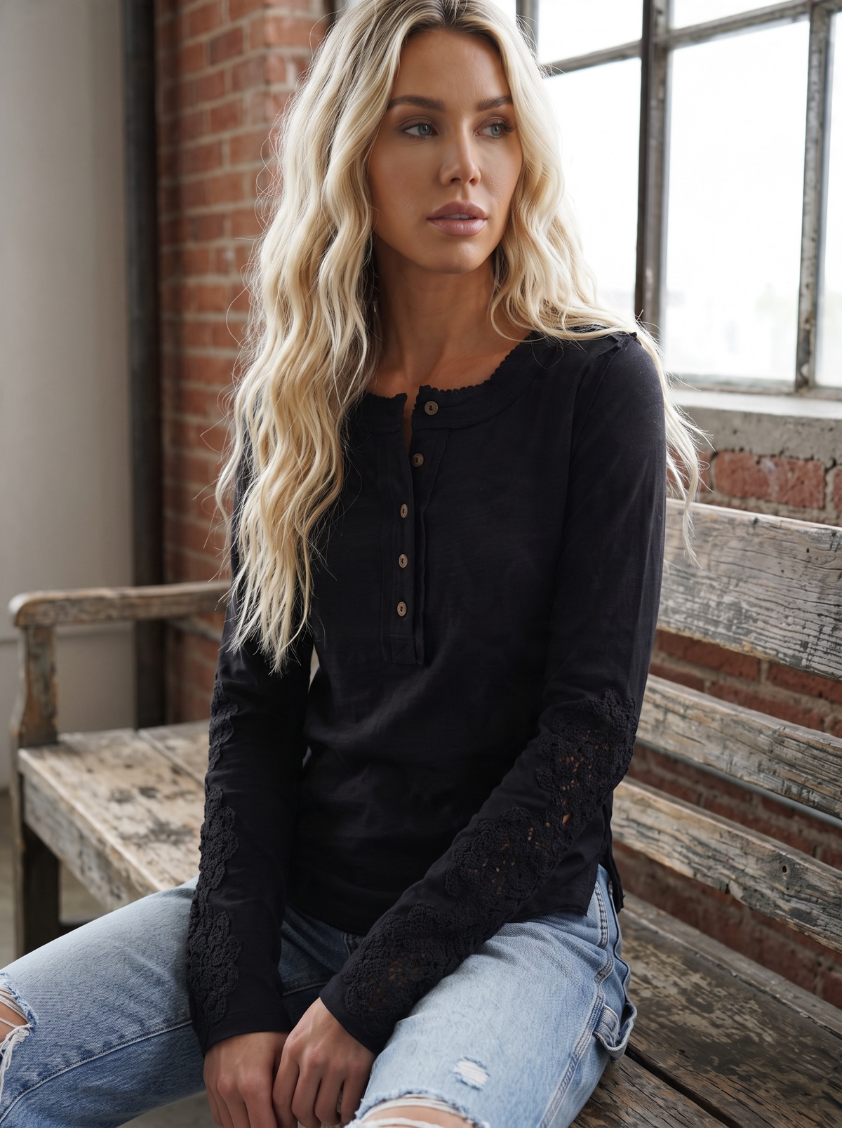 Bluivy Crochet Sleeve Henley