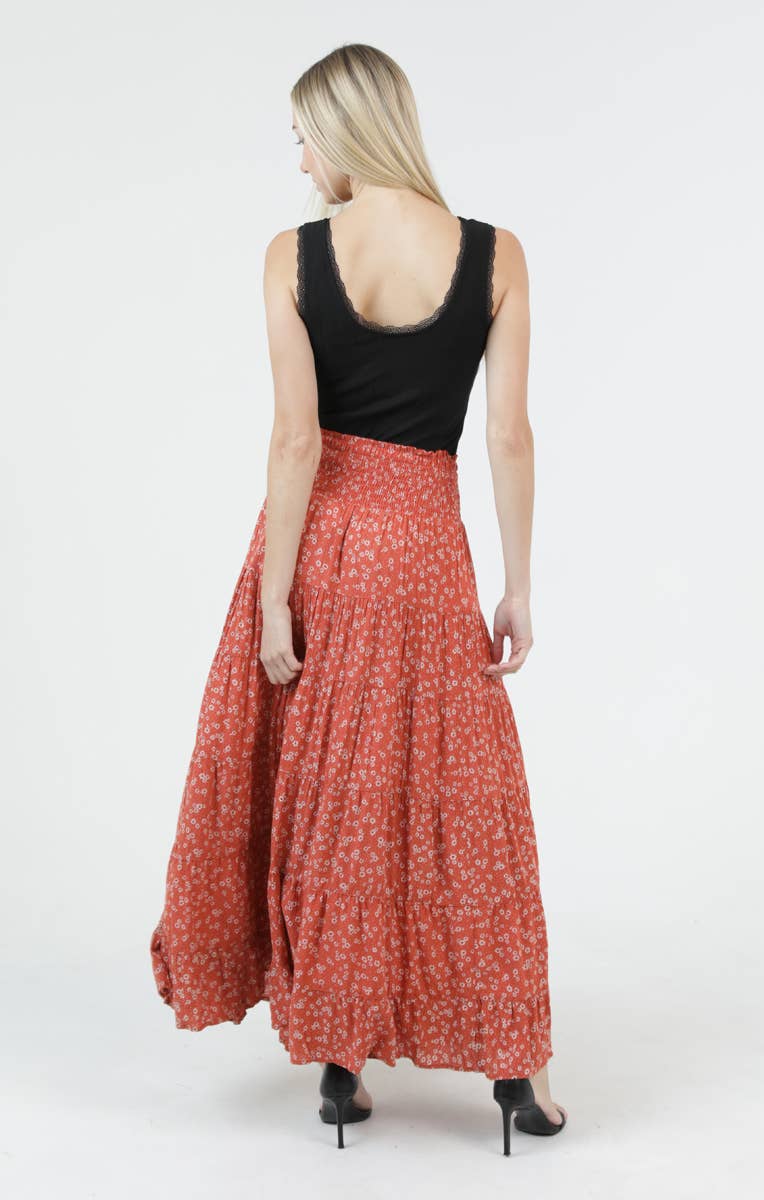 26P57-WA81 TIERED SKIRT WITH SMOCKED WAISTBAND