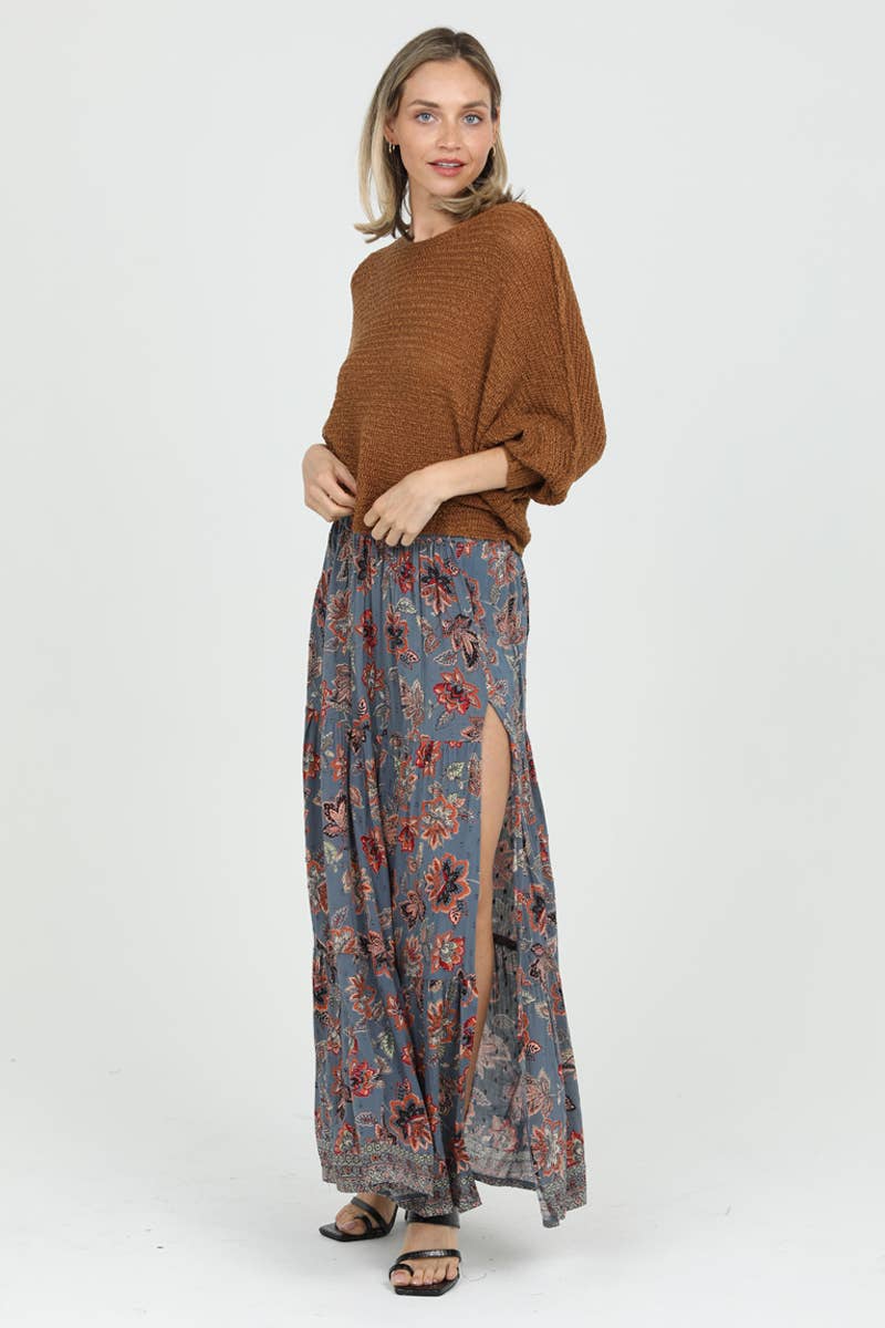 26N20-FR39 PRINTED MAXI SKIRT WITH HIGH SIDE SLIT