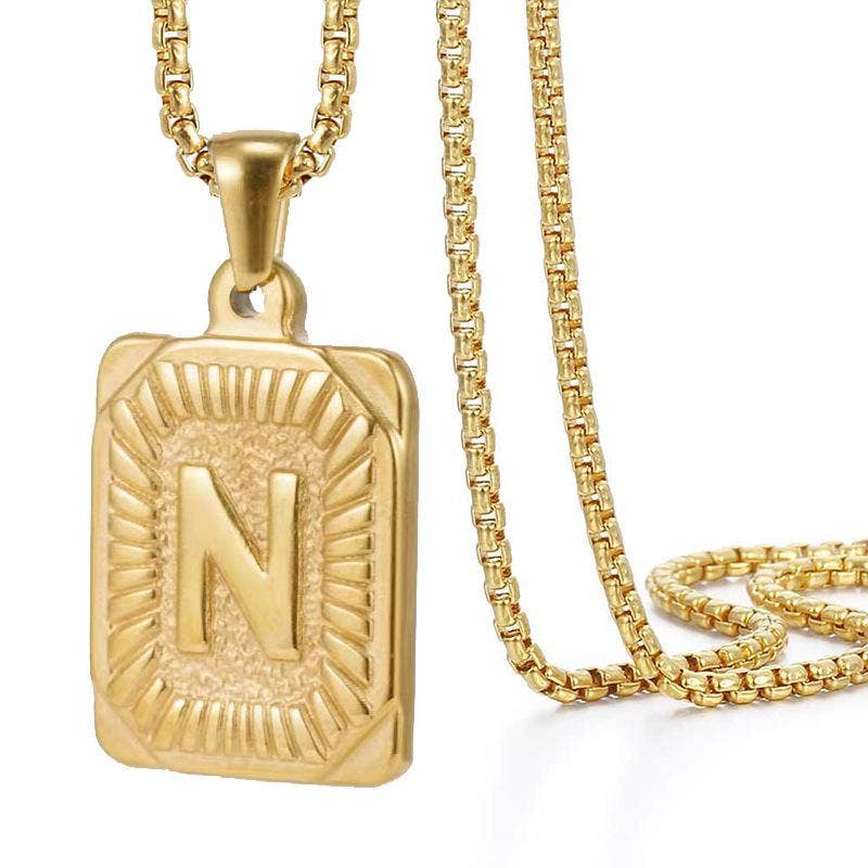 18K Gold Plated Stainless Steel Rectangle Initial Necklace