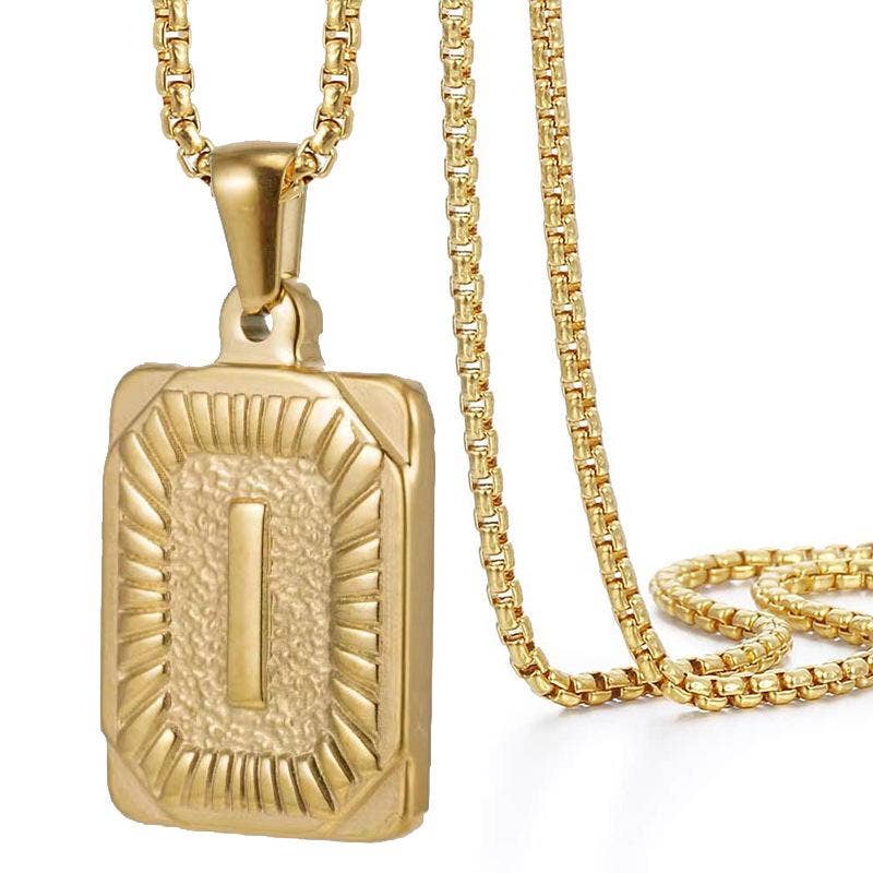 18K Gold Plated Stainless Steel Rectangle Initial Necklace