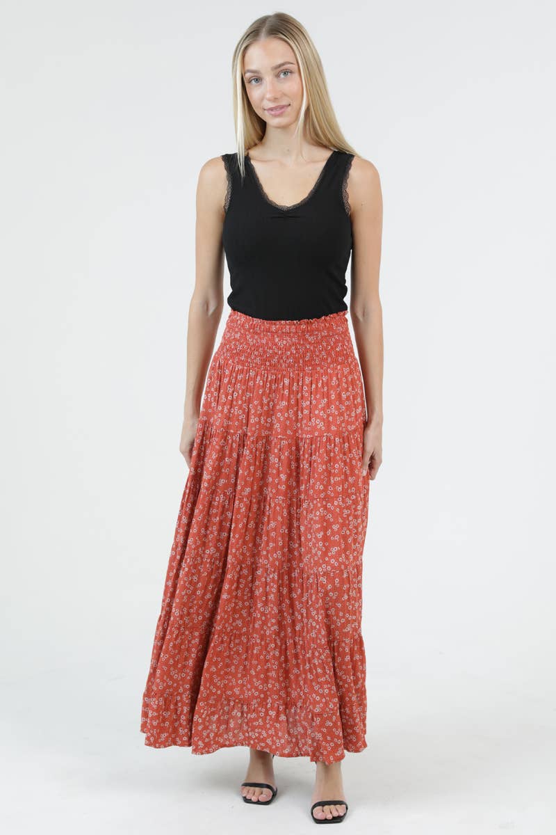 26P57-WA81 TIERED SKIRT WITH SMOCKED WAISTBAND
