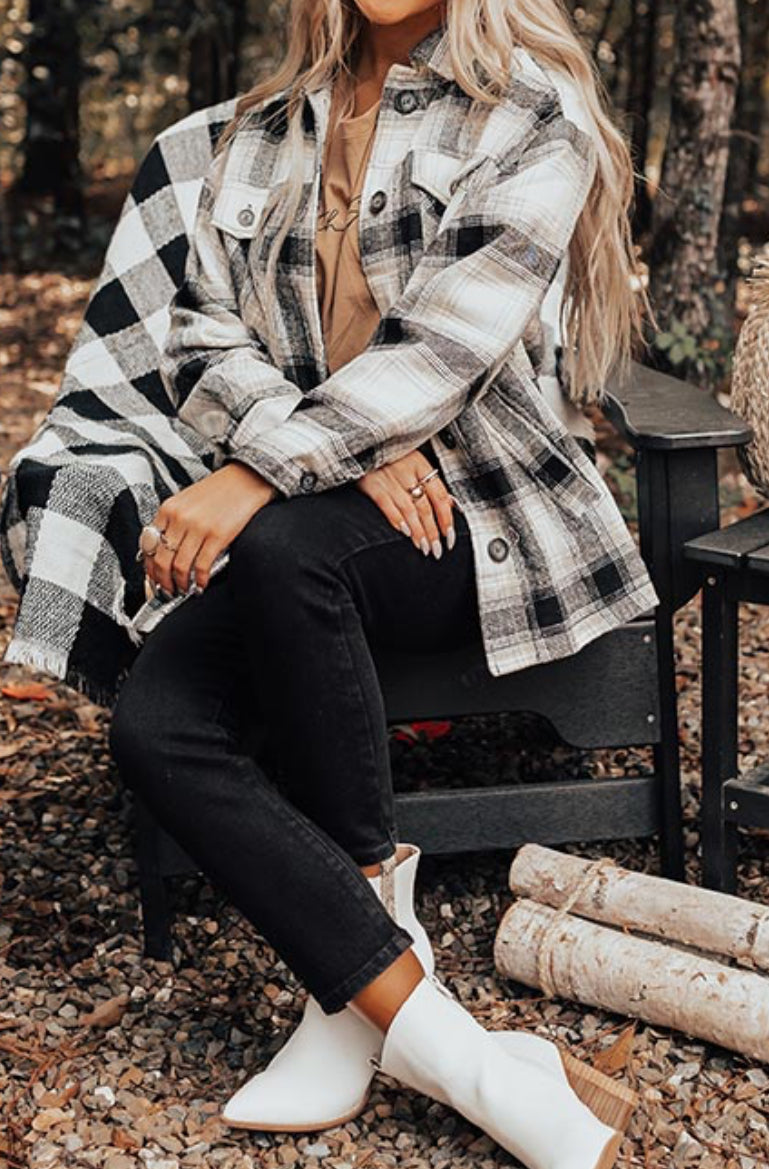 Plaid Button Up Jacket with Sherpa Lining