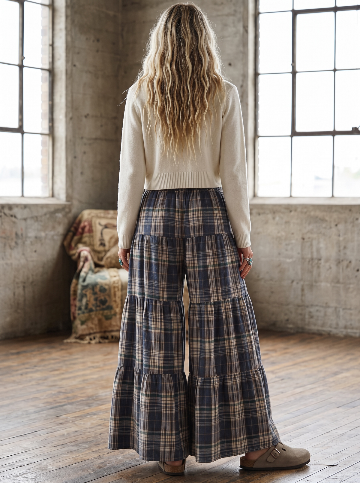 Plaid Wide Leg Pants