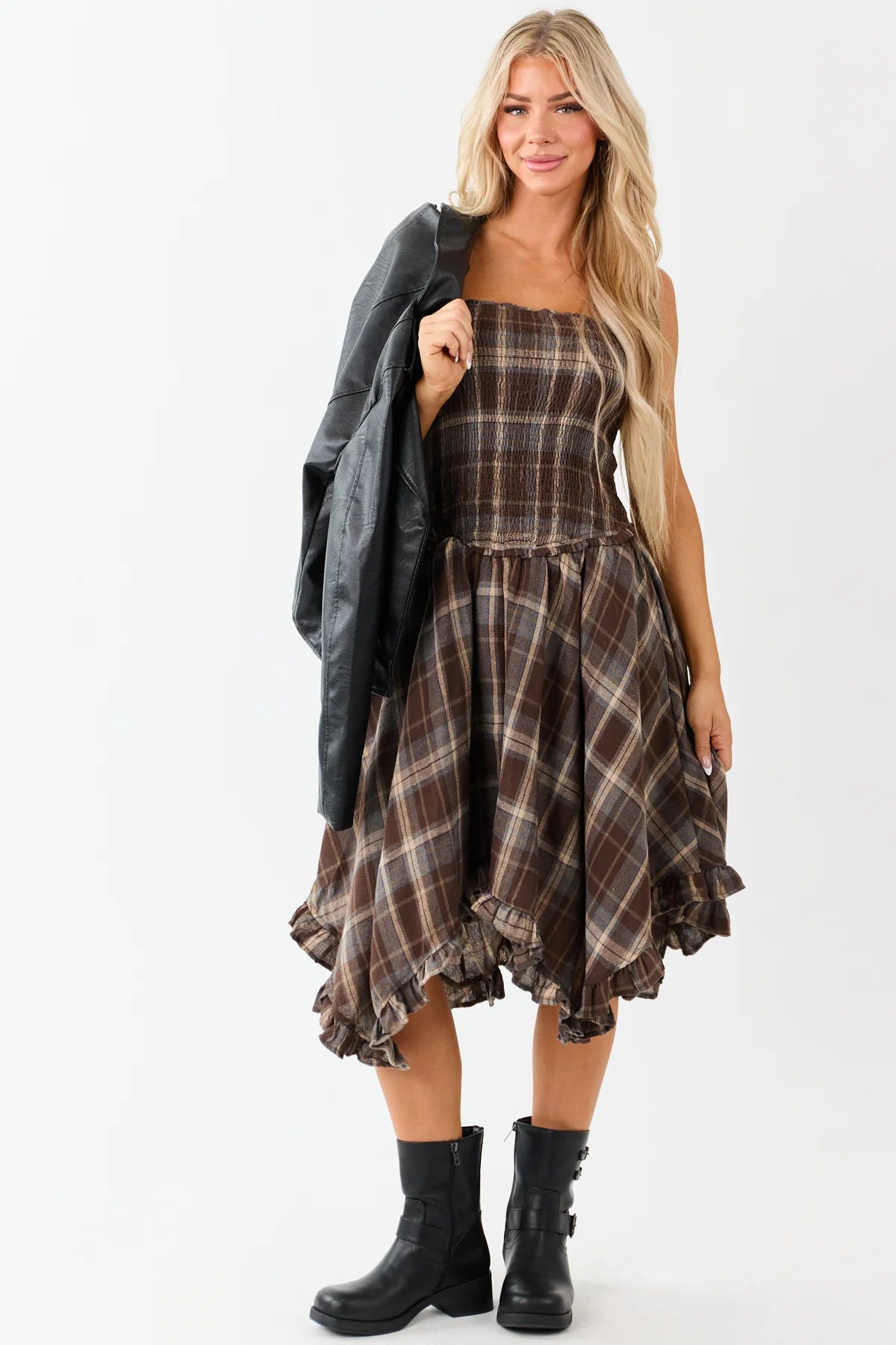 Plaid Ruffled Tiered Dress