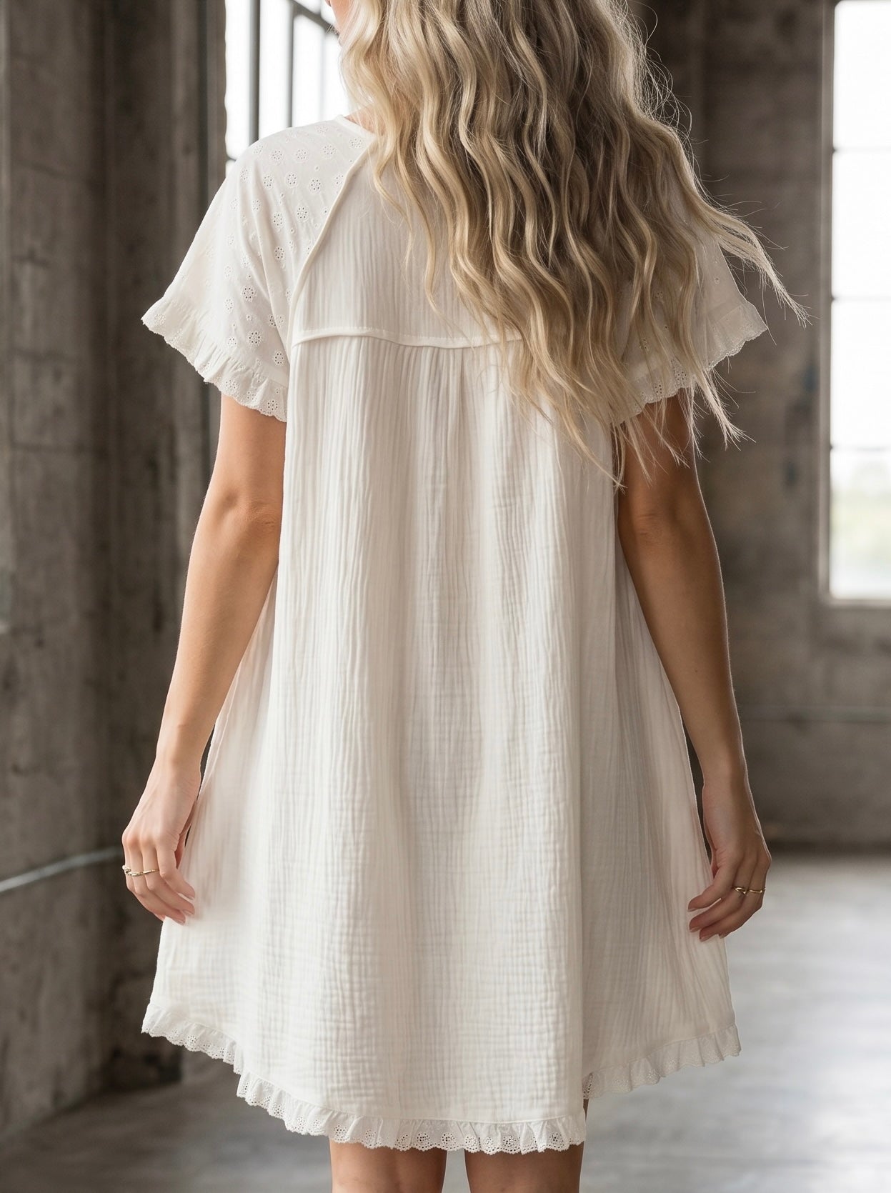 Umgee Eyelet Cotton Gauze Dress