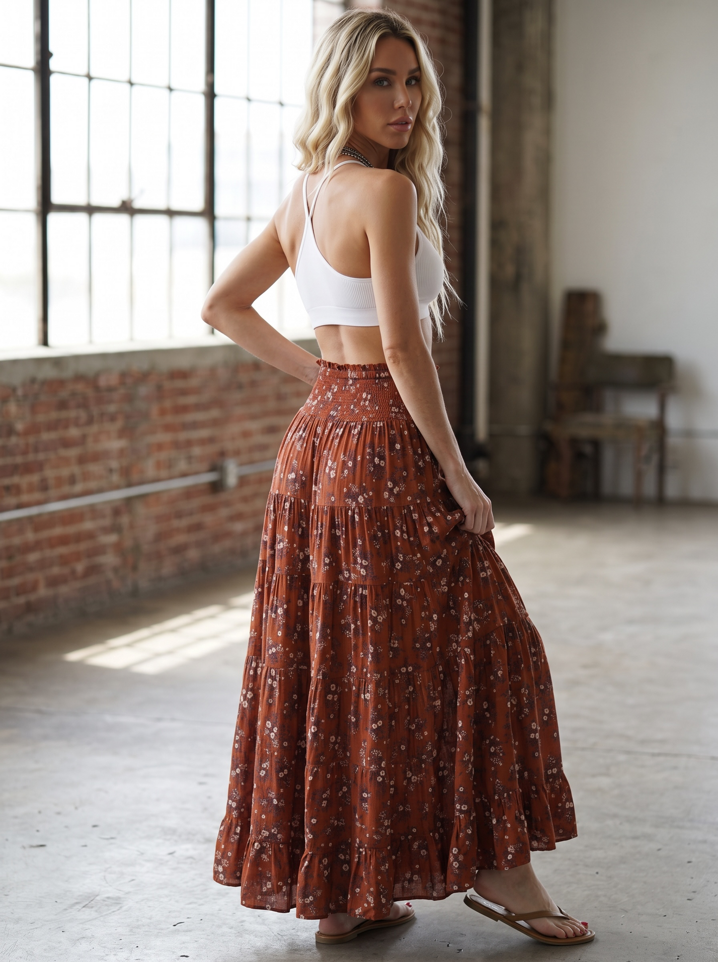 Angie Smocked Floral Maxi Skirt
