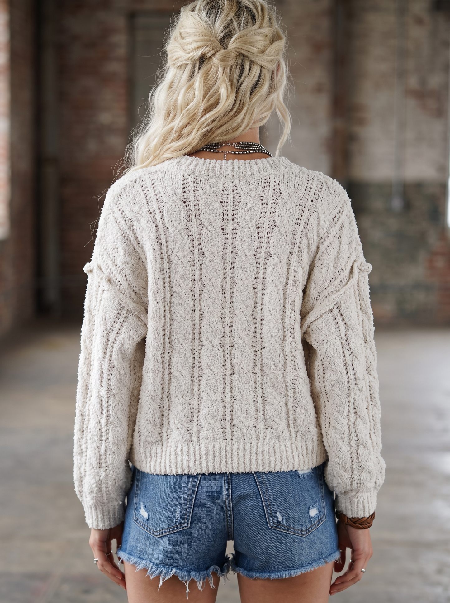 POL Cropped Cable Knit Sweater