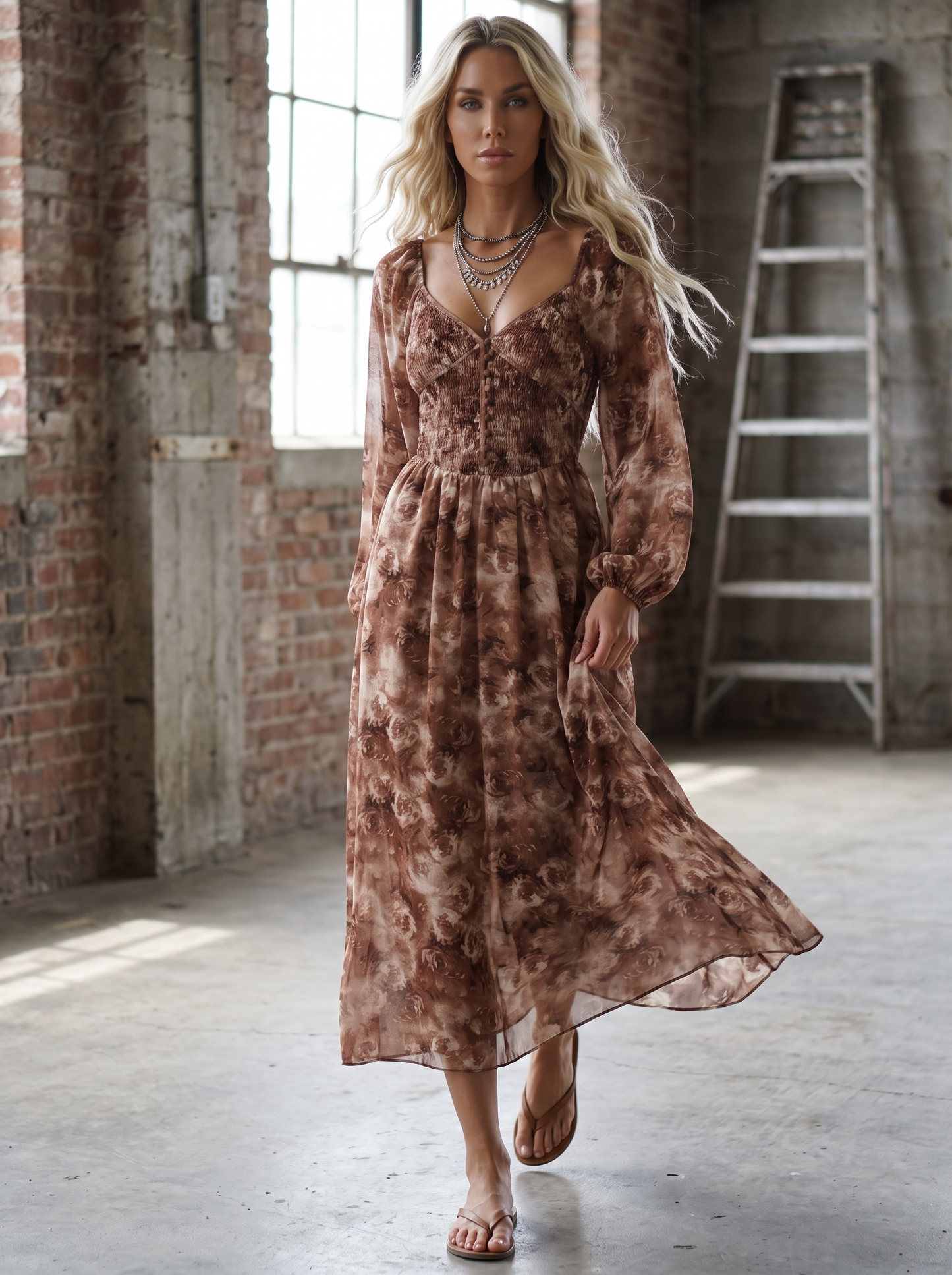 Promesa Floral Smocked Sweetheart Midi Dress