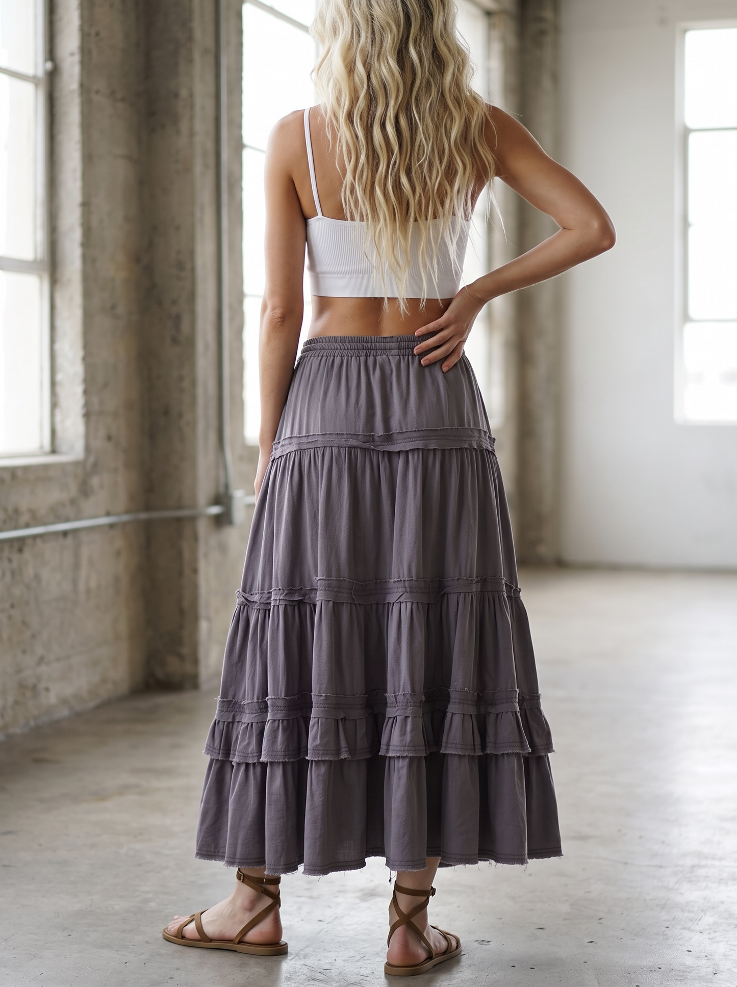 Bluevelvet Tiered Asymmetrical Maxi Skirt