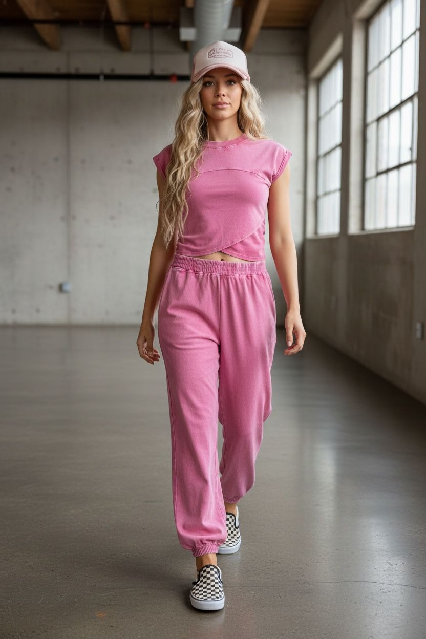 Washed Crop Top & Jogger Set
