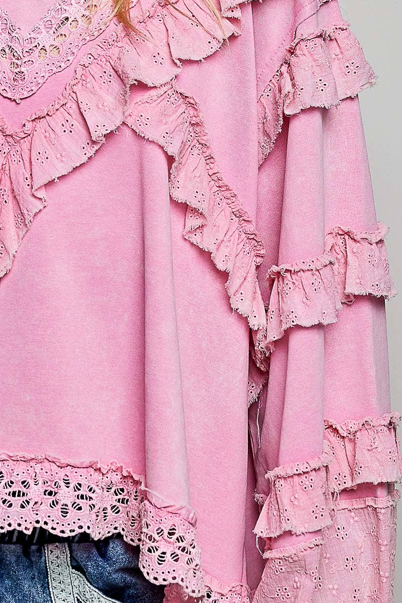 POL Eyelet Ruffle Sweatshirt
