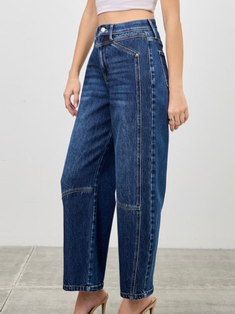 Saige Denim Dark Wash Barrel Jeans
