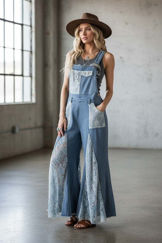 Lace Panel Overalls