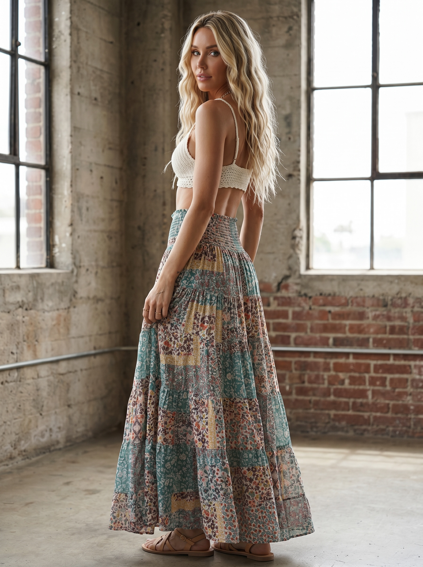 Angie Patchwork Print Maxi Skirt
