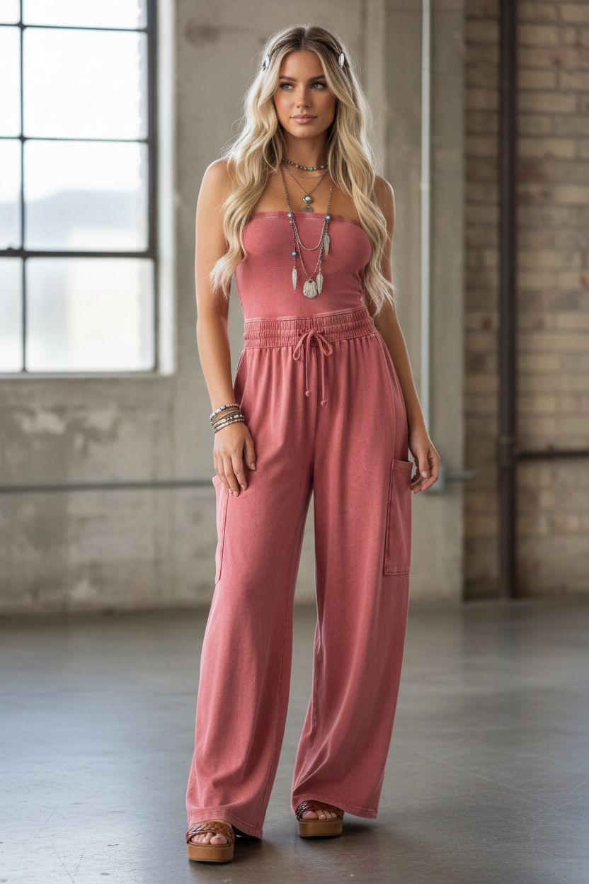 Washed Strapless Jumpsuit