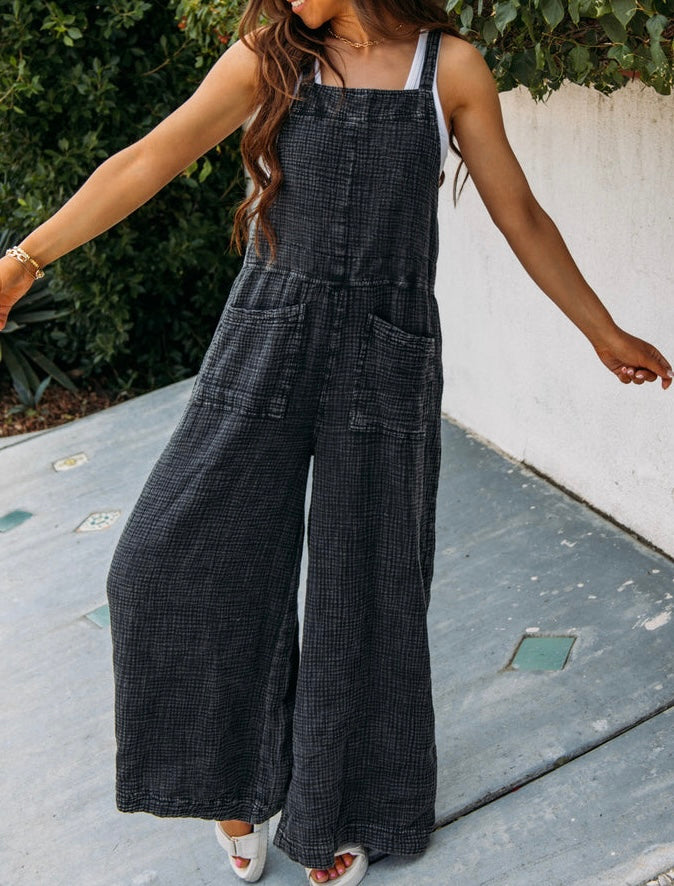 Textured Wide Leg Jumpsuit