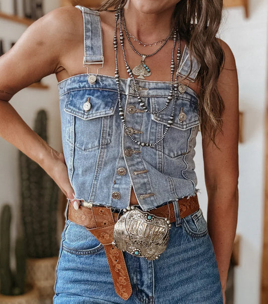 Cropped Denim Tank