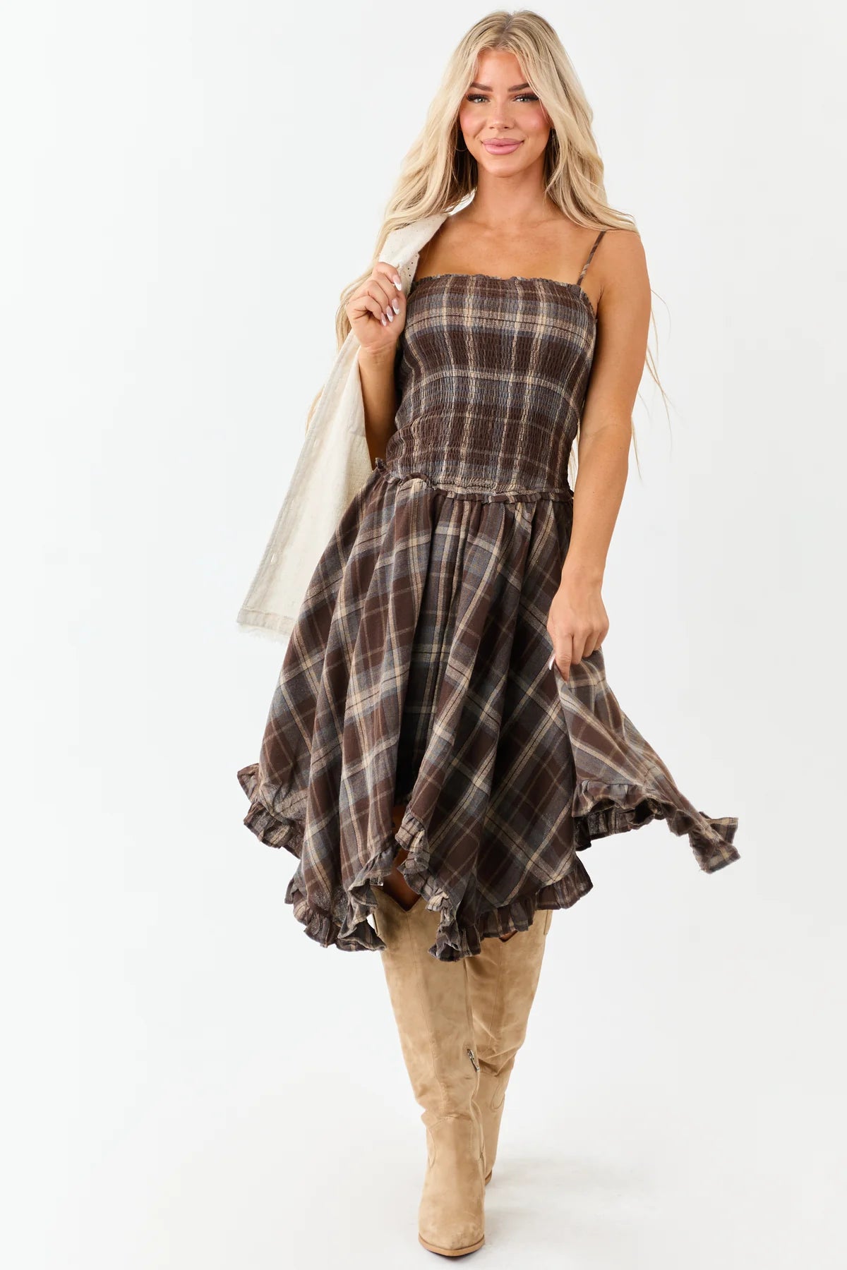 Plaid Ruffled Tiered Dress