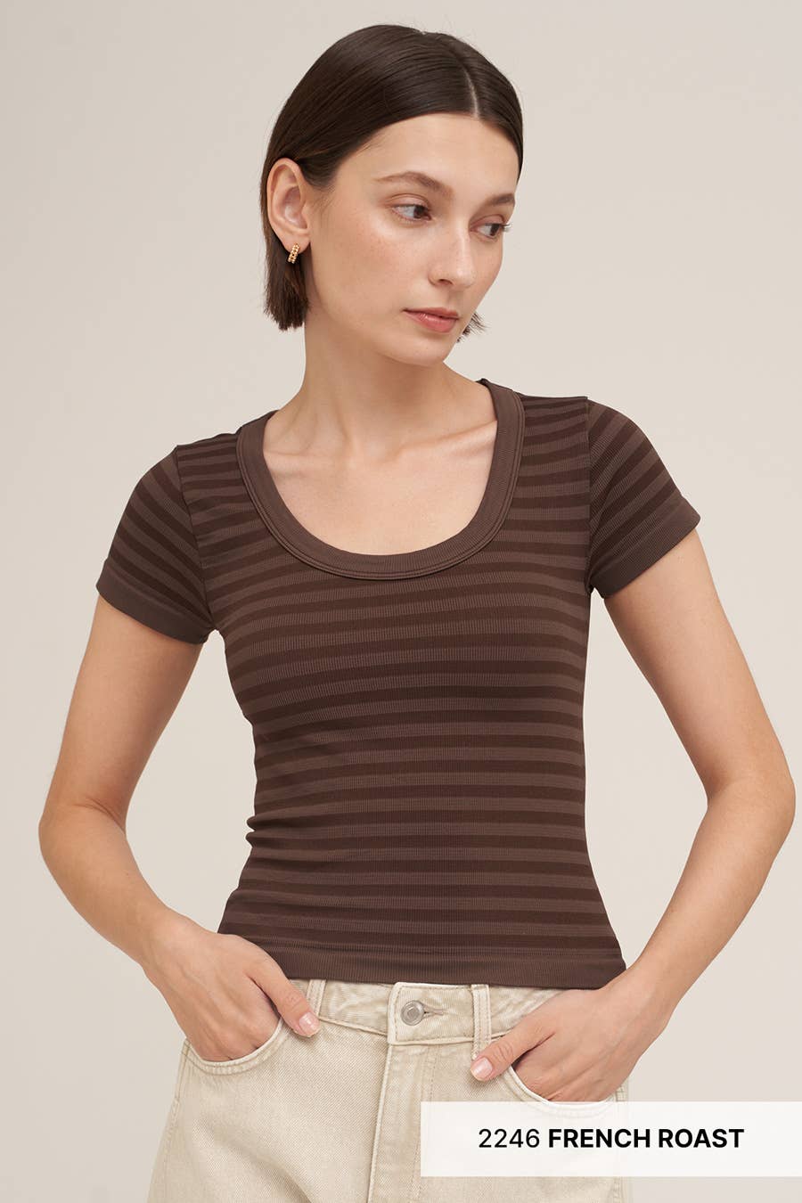 NS8538- Striped Scoop Neck Top